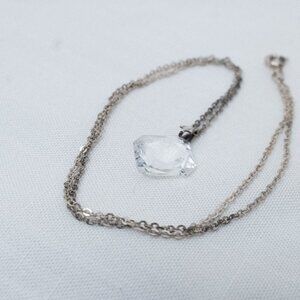 Small Cut Crystal Square Pendant on Silver Cable Chain